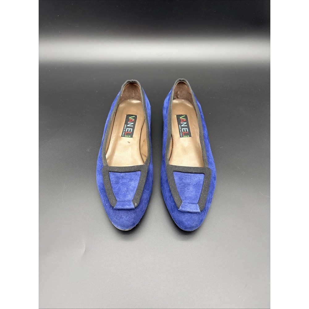 Vintage Van Eli Cobalt Royal Blue Suede Square Toe Flats Pumps 8M Italy